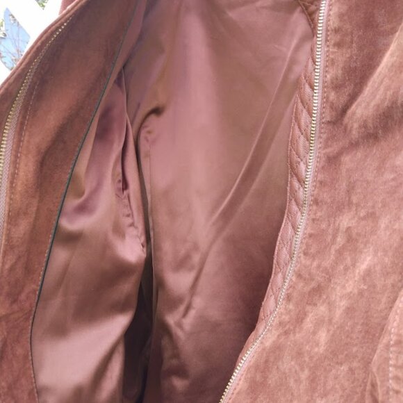 Isaac Mizrahi Women's 22W Suede Leather Moto Jacket Brown Rust Quilted Zip Up - Picture 10 of 15